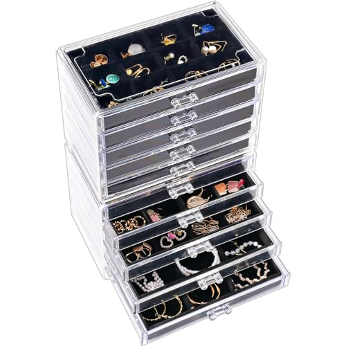 ProCase Earring Holder Organizer Jewelry Box with 10 Drawers, Acrylic Clear Earring Case with Adjustable Velvet Trays for Women - Black,10 Layers - color: Black, size: 10 Layers, Standard, Regular