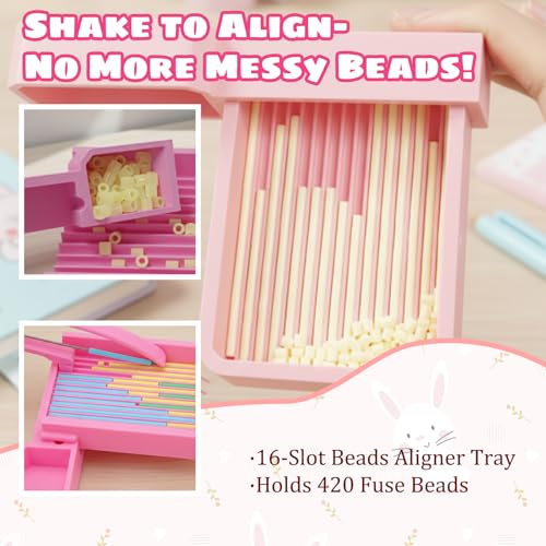 Dovbuqu 5 PCS Bead Tools, Pink Fuse Bead Accessories Set, Precision Bead Tweezers and Shovel for Complex Designs, Efficient 2.6mm Fuse Beads Organization and Placement Tools for Adult Crafters