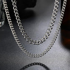 2PCS Cuban Link Chain Set for Men - Gold/Silver Plated Stainless Steel Layered Chain Necklace Non-Tarnish Jewelry Gift 16"/18", 18"/20", 20"/22", 22"/24" - color: Silver Chain, size: 18inch+20inch