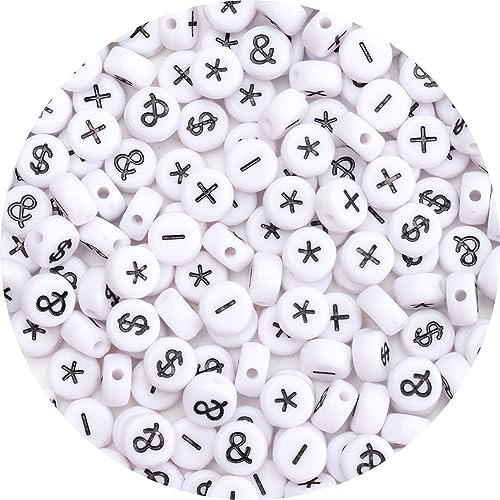 100Pcs Letter Beads - 4x7mm White Round Acrylic Alphabet Math Symbols for Jewelry Making DIY Bracelets Necklaces Key Chains - color: Math Symbols 100Pcs