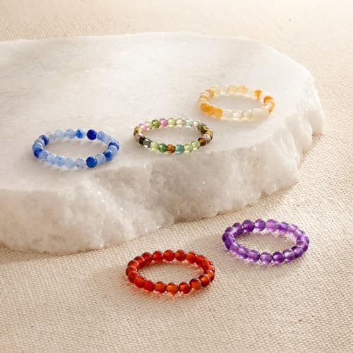 NLIEO Natural Gemstone Stretch Beaded Rings for Women Stackable Dainty Elastic Crystal Rings Jewelry - style: Red Agate