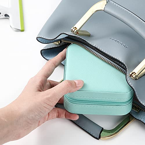 Neveika Portable Travel Mini Jewelry Box Leather Jewellery Ring Organizer Case Storage Gift Box Girls Women (blue). - color: blue