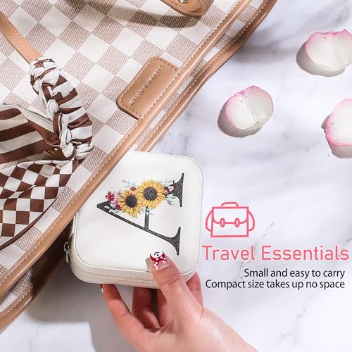 AYGXU Travel Jewelry Box for Women and Girls - Small Case With Initial A-Z - Teacher Gifts - color: white, size: D