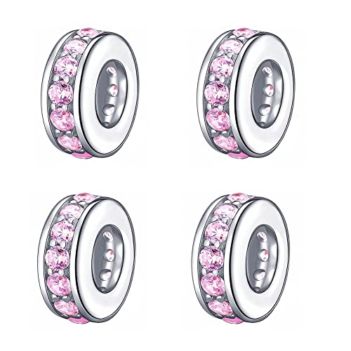925 Sterling Silver Spacer Charm Bead with Clear CZ for Pandora Charms Bracelets - color: 4pcs Pink