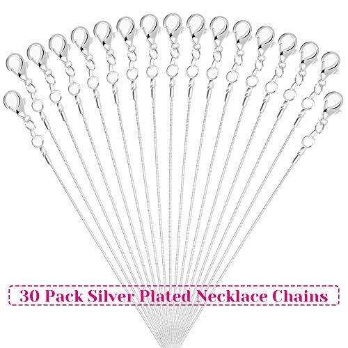 Paxcoo 30 Pack Bulk Necklace Chain Silver Plated Necklace Snake Chains for Jewelry Making, 1.2 mm (24 Inches) - size: 24 Inches