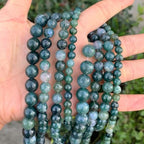 90pcs Adabele Natural Moss Agate Healing Gemstone 4mm (0.16 inch) Small Round Beads Gem Stone Spacer for DIY Craft Jewelry Making GY3-4 - color: Moss Agate, size: 4mm (90pcs/1 Strand)
