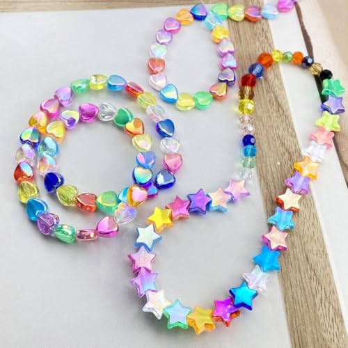 600 PCS Acrylic Heart Star Shape Beads Clear AB Colors Plastics Loose Spacer Bead for DIY Necklace Bracelet Jewelry Craft Making (Green AB) - color: Green AB