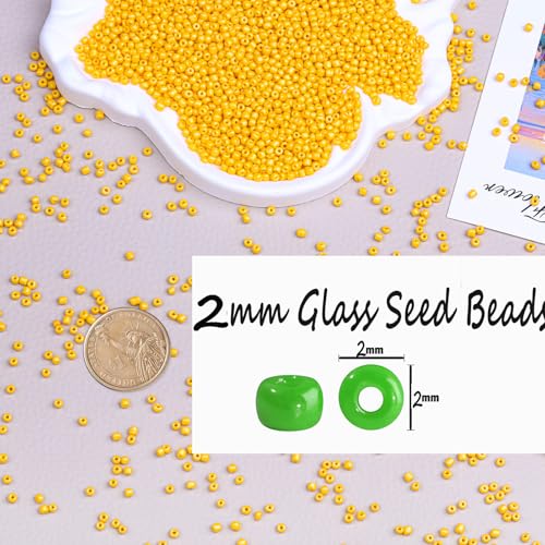 2mm Glass Seed Beads Bulk, Orange-Yellow 12/0 Tiny Round Seed Bead, Small Mini Pony Craft Beads for Bracelet Necklace Wrist Jewelry Making Beading Weaving DIY Crafts Supplies - color: Orange-Yellow