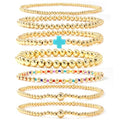 14K Gold Beaded Cross Beaded Bracelet Stack Set for Women,7PCS Bohemian Colorful Beads Ball Stretch Stackable Bracelets Trendy Holiday Birthday Gift - color: Blue