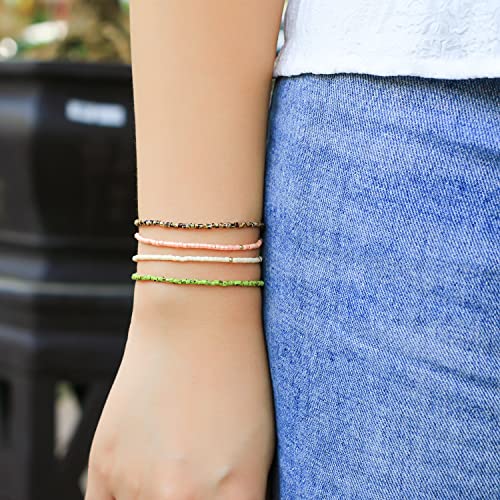KELITCH Adjustable turquoise bead bracelet single color knitting friendship bracelet fashion jewelry daily wear gift (28 color selection) - color: Pink 04G