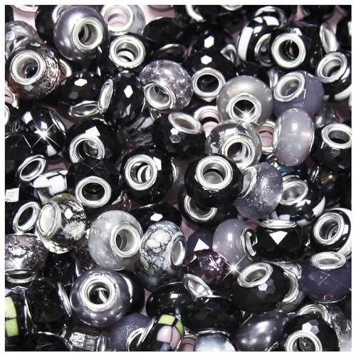 200 Pieces Large Hole Beads Spacer Bead Black Assorted European Craft Big Beads Large Hole Lampwork Murano Fairy Wand Garden Bead for DIY Pens Charms Bracelet Necklace Keychain Jewelry Making Supplies - color: Black, size: 200 Pcs