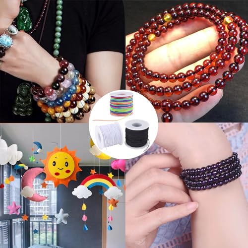 Stretchy String for Bracelets, 3 Rolls 1 mm 495 Feet Sturdy Elastic String Cord for Jewelry Making, Necklaces, Beading and Crafts (1.0mm (Black&Wihte&Rainbow)) - size: 1.0mm (Black&Wihte&Rainbow)