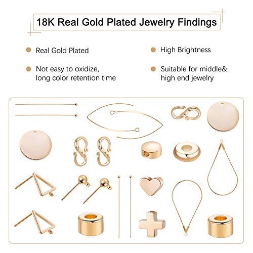 BENECREAT 200Pcs 18K Gold Plated Brass Beads Round Spacer Beads with 4 Mixed Size(0.5-1.5mm Hole) for Necklaces, Bracelets and Jewelry Making - color: Round-4 Sizes
