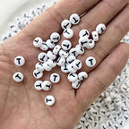 Amaney Letter Beads T 100pcs 7×4mm White Round Acrylic Black Alphabet for Jewelry Making - color: T