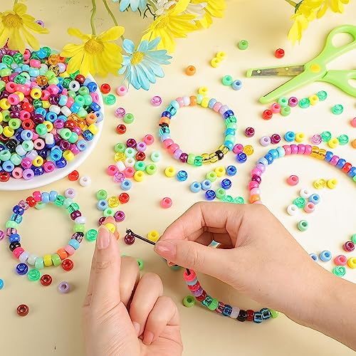 Jexine 10500 Pcs Pony Beads Bulk Plastic Beads for Bracelet Making Hair Braids DIY Necklace Jewelry Making Projects(Round,Mixed Color) - color: Mixed Color, style: Round