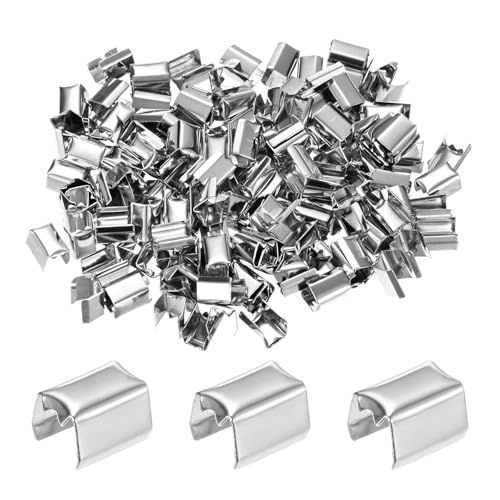 M METERXITY 100-Pack Fold Over Crimp End Caps, 0.3 x 0.2in/ 8 x 5mm Crimp Fasteners Ribbon Ends with Clamps for Jewelry Making/Leather Decor/DIY/Bracelets, Belt Buckle End Tip [Silver] - size: 0.3 x 0.2in/8 x 5mm