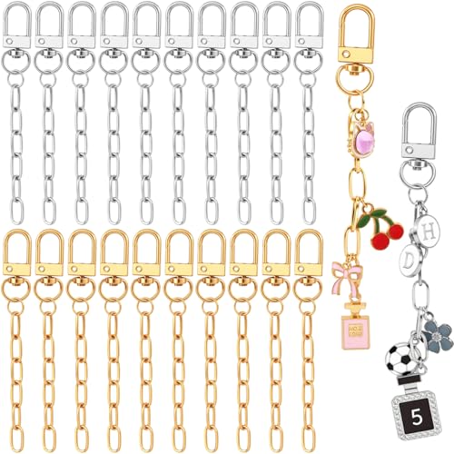 Hzopcw 20pcs Keychain Making Kit, Gold & Silver Key Ring Swivel Snap Hook Chains, Alloy Extender Keychain Bag Charm Kits for DIY Crafts Jewelry Making Handbag Purses- A Style - color: Gold & Silver-20pcs-A Style
