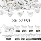 stino 100 Gram Metal Charms for Jewelry Making, Silver & Gold Plated, Bulk Pack for Bracelets, Necklaces, Crafts - color: Family Heart Silver (50Pcs)
