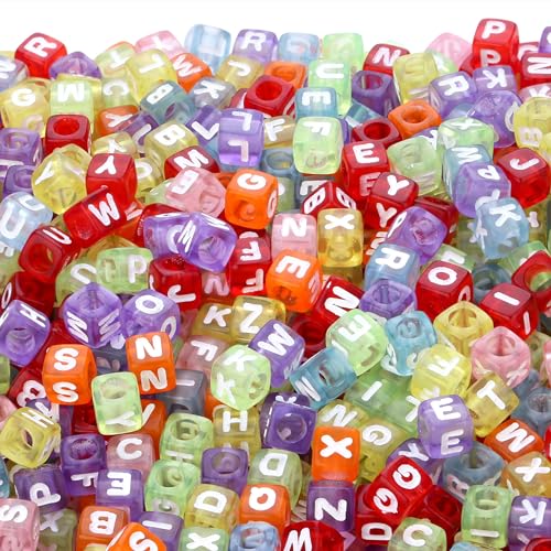ZHIYUXI 1500pcs Acrylic Beads - White Letter, Mixed Color Cube, Alphabet Beads for Jewelry Making, Friendship Bracelets, Necklaces (6 x 6mm) - color: E# White Letter Mixed Color Beads