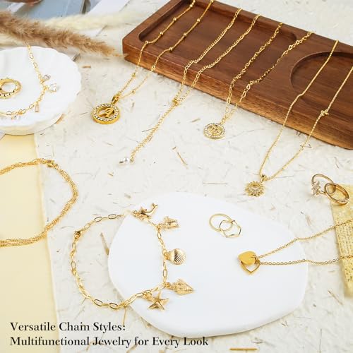 18k Gold Necklace Chains for Jewelry Making, 52.5 Feet 8 Rolls Bracelet Chains for DIY,6.5 Feet Each Style, Gold Plated Chain with Jump Rings/Lobster Clasps/Connectors - color: 18k Gold-52.5 Feet 8 Rolls