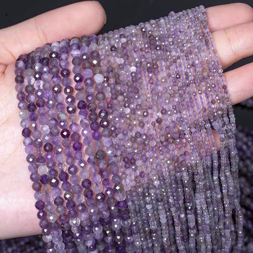 4mm 90pcs Natural Amethyst Stone Beads, Songxi Small Faceted Round Loose Gemstone for Jewelry Making, DIY Art and Craft, Bracelet Necklace (1 Strand) - color: Amethyst, size: 3.7-4.2mm