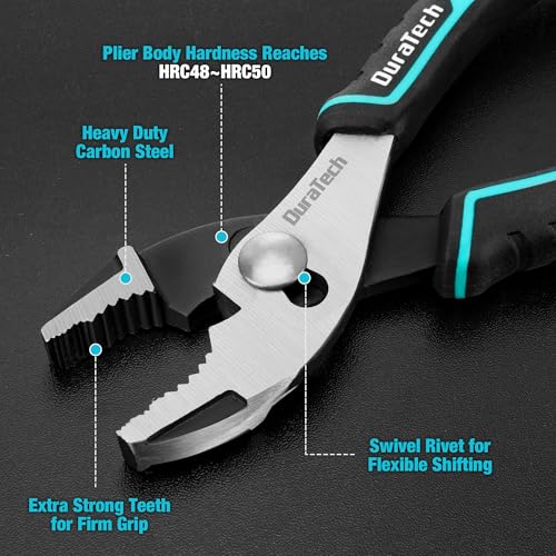 DURATECH 6 Inch Slip Joint Pliers, Small Pliers with Comfortable TPR Handle, High Carbon Steel, Swivel Rivet, Strong Sharp Teeth, Pliers for Tightening, Loosening and Gripping Nuts and Bolts - size: 6 Inch