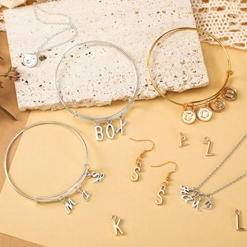 SANNIX 156Pcs/6 Sets Alphabet ABC Letter Charms 3 Styles Capital A-Z Charms DIY Bracelet Necklace Pendants with 200Pcs Open Jump Rings for Jewelry Making (KC Gold & Antique Silver) - color: KC Gold and Silver