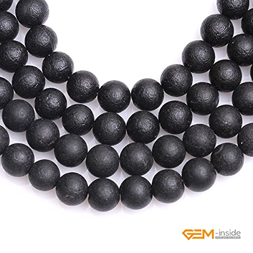 GEM-Inside Black Frost Spacer Agate Gemstone Loose Beads Natural Energy Power Beads for Jewelry Making 10mm Round 15 Inches - color: Black Agate, size: 10mm