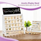 Poyilooo Jewelry Display Stand for Vendors, 30 Hooks Wood Earring Display with Advertising Board, Large Capacity Earring Display Stands Rack for Earring Cards - color: Weathered White