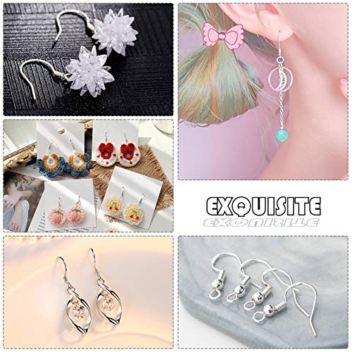 925 Sterling Silver Earring Hooks 150 PCS/75 Pairs,Ear Wires Fish Hooks,500pcs Hypoallergenic Earring Making kit with Jump Rings and Clear Silicone Backs Stoppers (Silver) - color: Silver, size: 500pcs