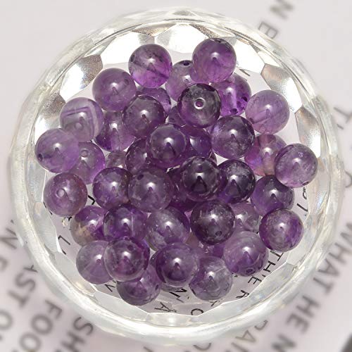 NCB 100pcs Original Natural Stone Beads Gemstone Round Loose Beads 6mm 8mm 10mm (Amethyst, 6mm 100Beads) - color: Amethyst, size: 6mm 100Beads