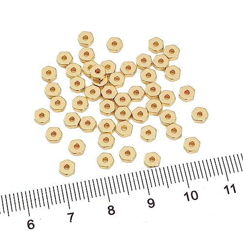 BEADIA 14K Gold Plated Hexagon Spacer Beads 4x1.5mm 50pcs for Jewelry Making Findings Non Tarnish - color: 14K Gold, size: 4x1.5mm Hexagon