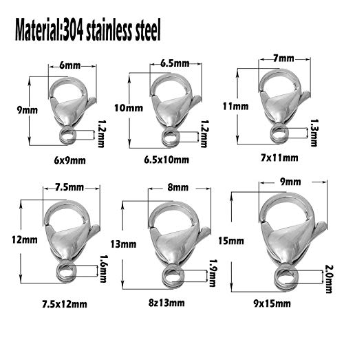 60pcs Grade A 304 Stainless Steel Lobster Clasps Claw Clasps for Bracelet Necklace Jewelry Making Findings (Mixed 60pcs-M055) - size: Mixed