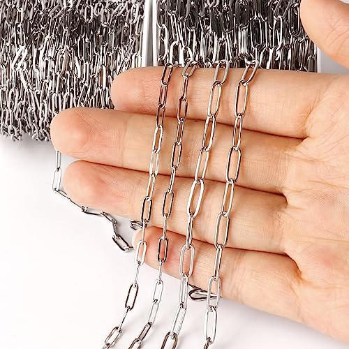 [33 Ft] Stainless Steel Paperclip Chains Roll, 4.3mm Width 304 Stainless Steel Oval Link Chains Spool Bulk for Jewelry Making - color: 4.3mm width