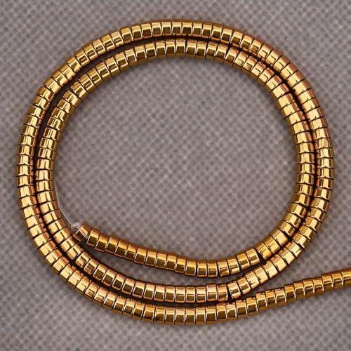 BONNY BOXX 150PCs Natural Gold Hematite Spacer Beads, Loose Semi Precious Flat Round Gemstone Heishi Disc Stone Beads for Beading Jewelry Making 4mm*2mm - color: Gold Hematite, size: 4MM*2MM