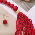 Bocar Necklace for Women, Multi Layer Statement Necklace, Long Chain Chunky Bib Seed Beads Necklace, Necklace Earring Set for Women Gift (NK-10693) - color: Red-set