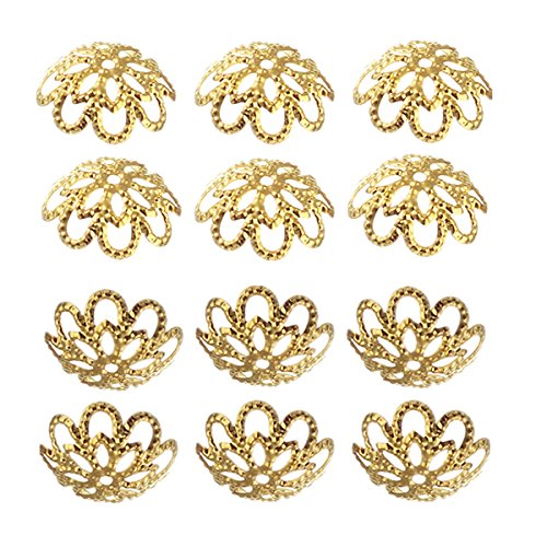500PCS 10mm Gold Tone Flower Bead Caps Hollow Flower Bead Caps for Jewelry Making (Gold) - color: gold