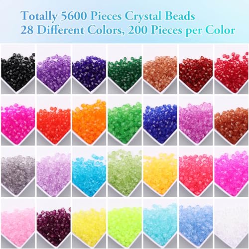 Paxcoo 5600Pcs Crystal Beads for Jewelry Making, Tiny Crystal Acrylic Beads Faceted Craft Beads Bicone Gem Beads Jewel for Jewelry Making (4 MM) - size: 4 mm