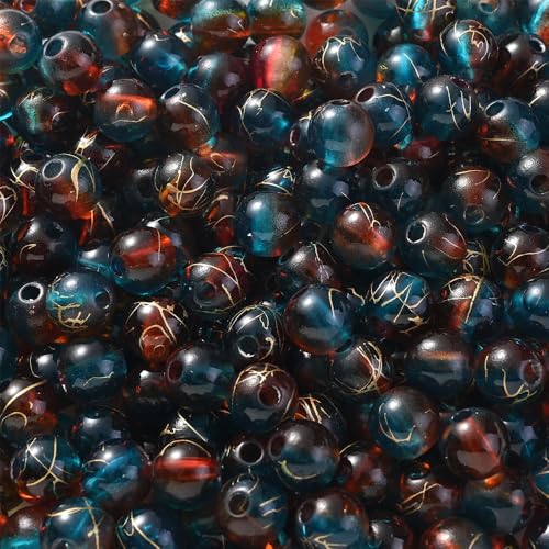 PIPITREE 500 PCS Acrylic Beads 8mm Rainbow Round Bead for Pens Bulk Acrylic Beads for Keychains Beadable Pens DIY Crafts Bracelets Necklace Jewelry Making Plastic Colorful Bead (Red-Blue) - color: Red-Blue