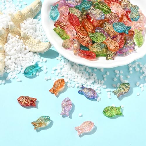 Stiesy Electroplated Glass Beads 90Pcs, 9 Colors Golden Metal Enlaced Fish Shape DIY Craft Beads for DIY Bracelet Necklace Jewelry Making Keychain Craft - color: Fish-9 Colors-90pcs