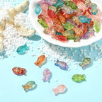 Stiesy Electroplated Glass Beads 90Pcs, 9 Colors Golden Metal Enlaced Fish Shape DIY Craft Beads for DIY Bracelet Necklace Jewelry Making Keychain Craft - color: Fish-9 Colors-90pcs
