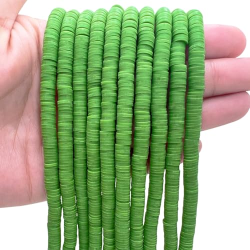 QiQnHngD 10 Strands Clay Bead, Heishi Beads for Bracelet Stack, Earth Tone Clay Beads for Adults, Flat Beads Kit for Friendship Bracelets, Neutral Beads Bracelet Making Kit(Fluorite Green) - color: Fluorite Green