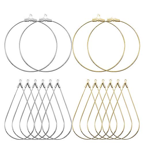 80pcs Beading Hoop Earrings for Jewelry Making,Round Beading Hoops Earrings Bulk Triangle Teardrop Earring with Hoop for DIY Craft Earring Making - color: Gold K and White K 1