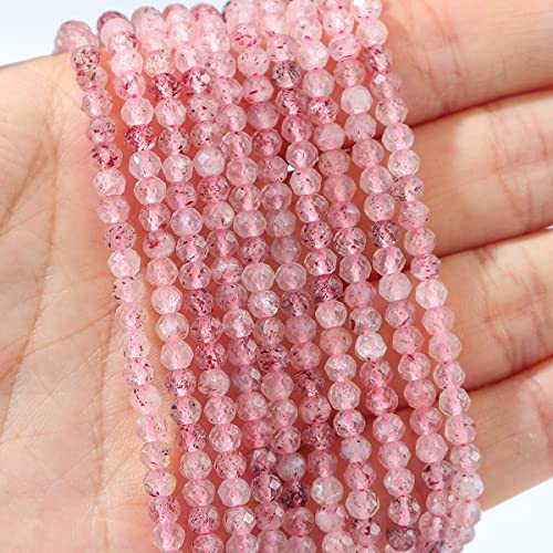 BEADIA Natural Strawberry Crystal Beads 4x2mm 120pcs Faceted Rondelle Loose Semi Gemstone Beads for Jewelry Making Design - color: Strawberry Crystal
