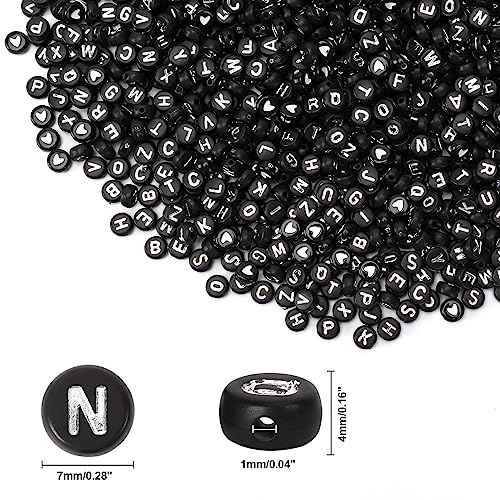 Letter Beads, DECYOOL Acrylic Alphabet Beads with 1 Roll Elastic String for Bracelet Necklace Jewelry Making Supplies (Black White) - color: Black White