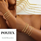 Gold Bracelets Set for Women Stack, Chunky Thick Bracelets Stack for Women Trendy, Simple Dainty Thin Gold Plated Cuff Stackable Bracelets With Beaded Cuban Paperclip Snake Rope Bangle Hand Chain Jewelry - style: Style 03-gold