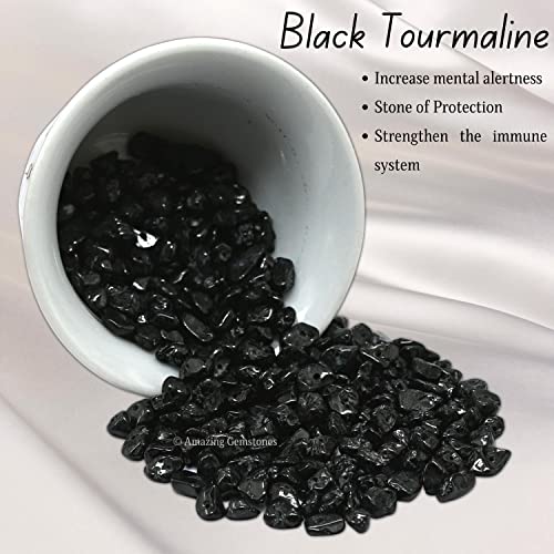 Black Tourmaline Pre Drilled Crystal Crushed Chips Beads for Bracelets Making, DIY Handmade Natural Healing Crystals (25 Inch Strand) - color: Black Tourmaline