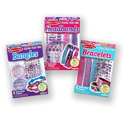 Melissa & Doug Design-Your-Own Jewelry-Making Kits - Bangles, Headbands, and Bracelets DIY Jewelry, Decorate with Stickers, Bracelet and Headband Crafting Set for Kids Ages 4+