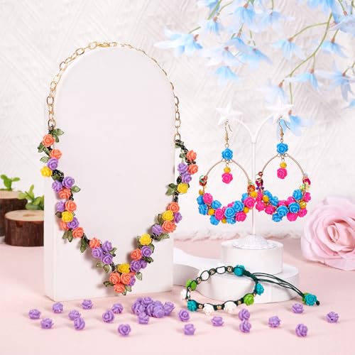 Beadthoven 50pcs Opaque Resin Rose Flower Beads MediumPurple Floral Flat Base Cabochons Embellishment for DIY Scrapbooking Jewelry Making 9x7mm Hole: 1mm - color: MediumPurple#9x7mm-50pcs