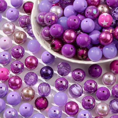 20mm Acrylic Beads 120pcs Purple Chunk Bubblegum Bead 20mm Multicolor Beadable Pen Ball Beads for Pen Bag Jewelry Making Necklace Bracelets (Purple) - color: purple